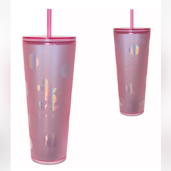 Starbucks Other - NEW Disneyland Piglet Pink Starbucks Tumbler w/ Straw Pink Polka Dot iridescent